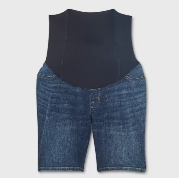 Size 12 NWT Maternity Bermuda Shorts Dark Blue Denim Crossover Panel - Picture 4 of 8